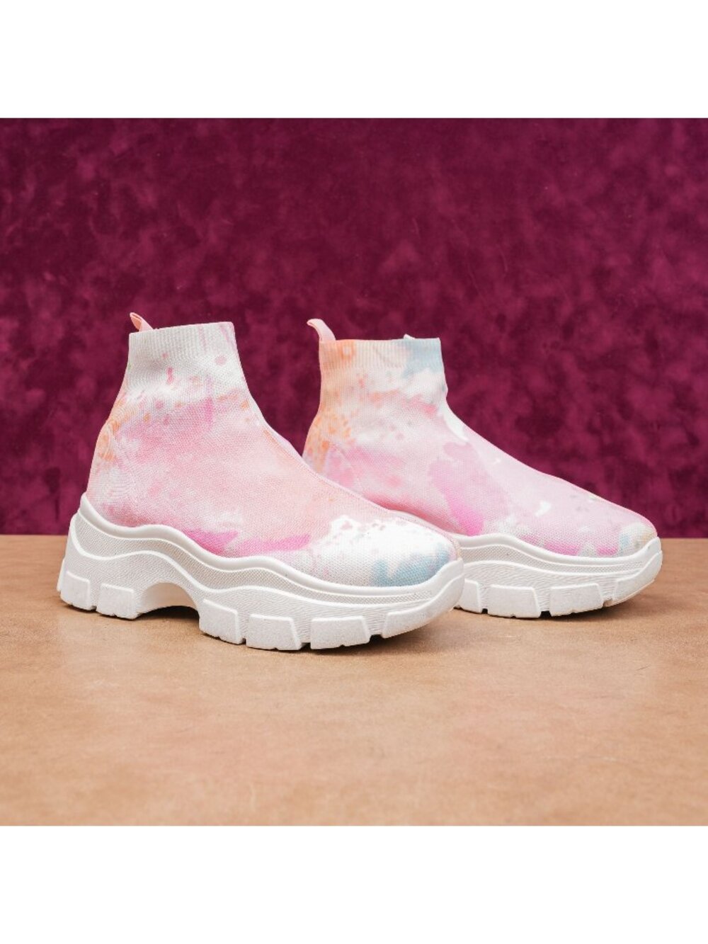 Lemonade Women White Fabric Dye Tie Platform Festival Party Ankle Boots sz 9